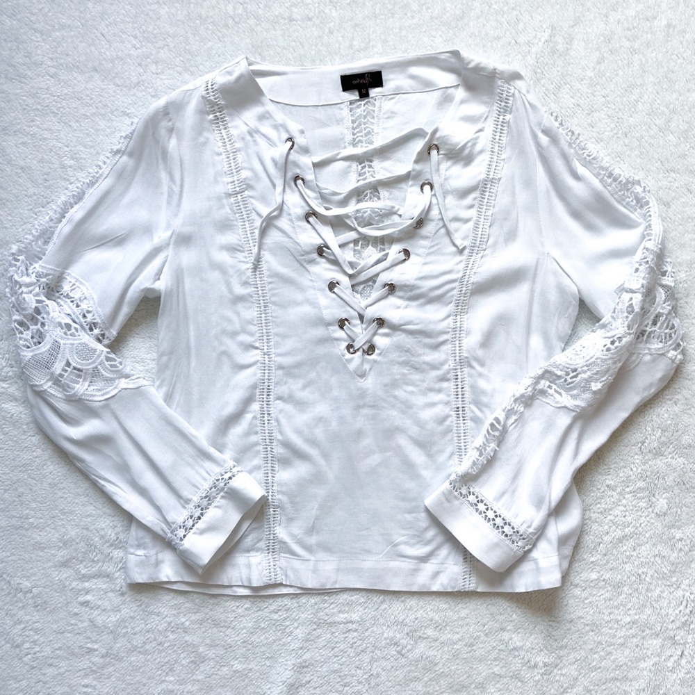 Ontwelfth white peasant bohemian crochet blouse